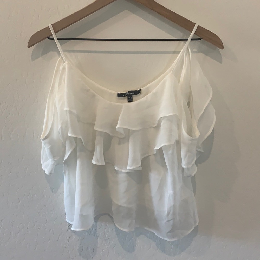 Crop blouse with shoulder ruffles